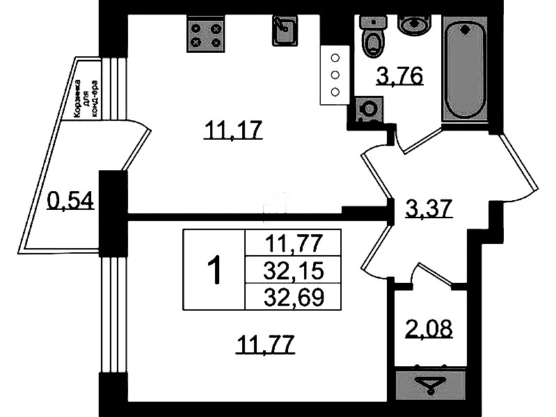 1-комнатная квартира 32.69 м², 10/11 эт., ЖК «VEREN NORT Сертолово»
